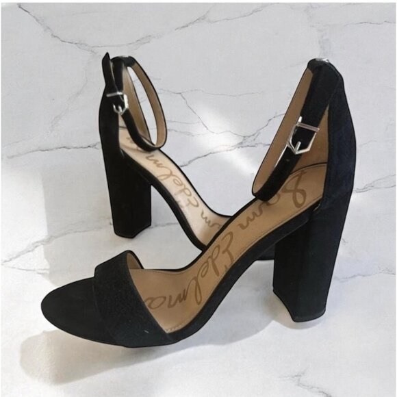 SAM EDELMAN Black Suede Ankle Strap Heels Size 7.5 - Picture 1 of 9